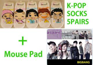 POP BIGBANG Low cut Womens Socks 5pairs+Mouse Soft PVC Pad #AC3