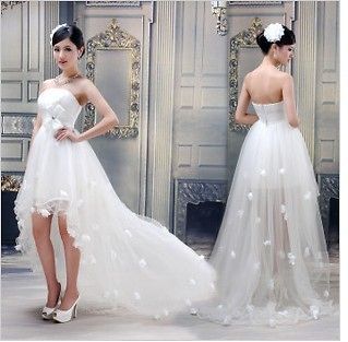 Sleeveless front long back short wedding dress/prom evening dress 