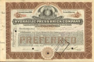 Hydraulic Press Brick St. Louis Missouri stock certificate H W ELIOT 