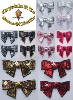 FABRIC SEQUIN BOW TIE IRON ON GEM BLING BABY KID CLOTH DIY CRAFT 