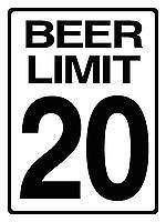 x12 Funny / Humor Sign BEER LIMIT 20 Plastic or Aluminum