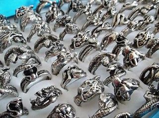   Lots 30Pcs Big Snake skull carved biker men silver P rings Jewelry
