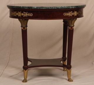 French Empire Gilt Bronze Antique Mahogany Marble Top Gueridon Side 