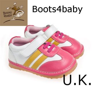 Girls Infant Toddler Childrens Squeaky Shoes Pink&White Leather 