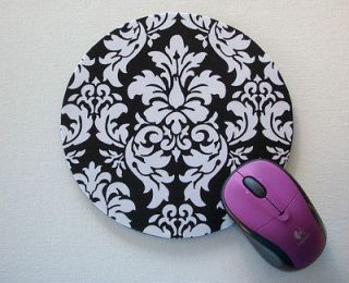 round computer mouse pad mat black white dandy damask time