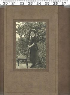 VINTAGE OLD PHOTO/CUTE WOMAN IN HAT BY CHAIR / MATTED FOLD OVER ALBUM 
