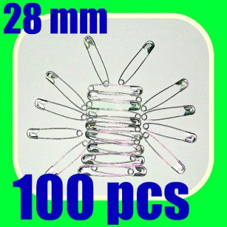 28mm #0 silver color tone 100 small coiled safety pins 1 1/16 