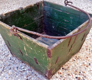 Primitive, Rustic Hand Wrought Bail Iron and Wooden Grain Bucket