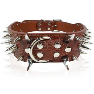 18 22 Brown Leather Spiked Dog Collar Pitbull Bully Boxer Spikes 