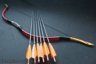 Red Snakeskin Archery Traditional hunting Longbow 60# Recurve 