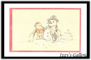 Vintage Classic Pooh Piglet Christmas Snowman Card Michel & Co