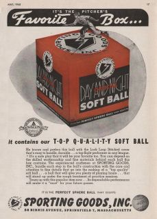 Vintage 1945 Sporting Goods Inc SOFTBALL Print Ad Springfield, MA