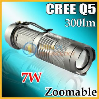   be Zoomable In/Out CREE Q5 LED 7 W 7W Mini Flashlight torch SilverA