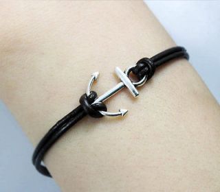 bracelet Ancient silver little anchor&brown leather chain bracelets