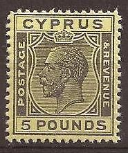 CYPRUS 1924 28 KGV £5 POUND BLACK/YELLOW STAMP SG.117a FORGERY MNH 