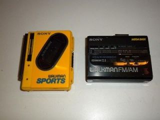 lot 2 vintage sony am fm walkman radio cassette wm