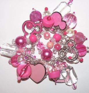 Minnie Mouse head Icon PINK charm bracelet hand beaded couture 