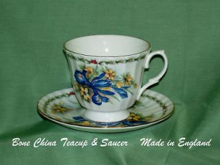 Duchess Bone China~BLUE IRIS ~Teacup & Saucer New~Mad​e in England