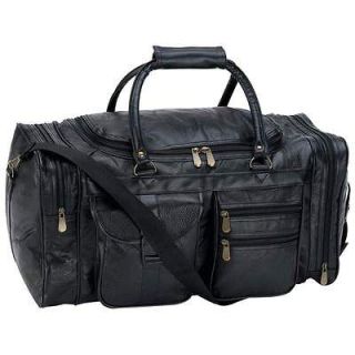   Pocket Premium Leather Executive Overnight Sports Gym Duffle Bag