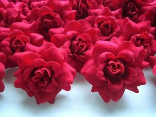 24 Red Roses Artificial Silk Flower Heads Lot 1.75 for Wedding Hair 