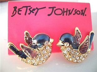   Johnson Blue Bird w/Crystals Stud Earrings for **Gift Collection
