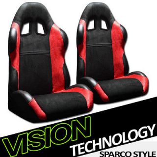   JDM Black & Red Racing Bucket Seats+Sliders 27 (Fits Subaru Legacy