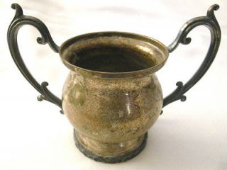   Silver on Copper Sugar Bowl w/ 2 Handles 3CO2 4.75 Tall Missing Lid