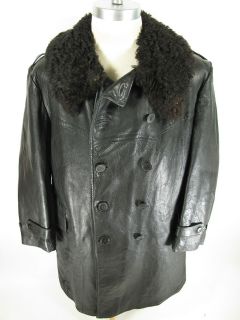 vtg Swedish military POLICE coat jacket HORSEHIDE leather furcollar XL 