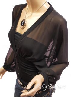 elegant black v neck chiffon long sleeve blouse top xl