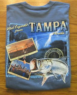 REEL LEGENDS Mens TAMPA Florida L/S Fishing T Shirt BLUE Large L NWT