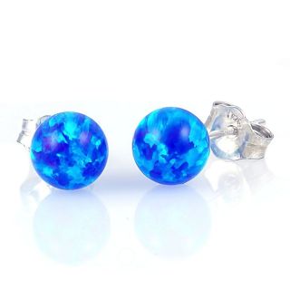   Blue Australian Opal Ball Stud Post Earrings 925 Sterling Silver