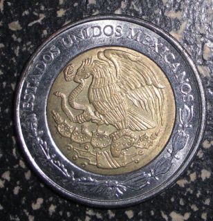 Mexico 1 peso, Eagle with rattlesnake in beak. animal, bi metallic 