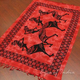 RED INDIAN BEDSPREAD TAPESTRY BEACH THROW WALL HANGING Vintage Ethnic 
