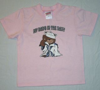 MY DADS IN THE NAVY SALUTING TEDDY BEAR SAILOR TODDLER PINK T SHIRT 