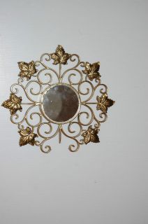 13.5 Vintage Ornate Gold/Brass Plastic Leaves Framed Wall Mirror