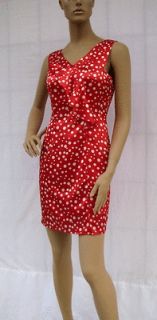 BL808 RED POLKA DOT RUFFLE FRONT SATIN COCKTAIL DRESS SIZE M