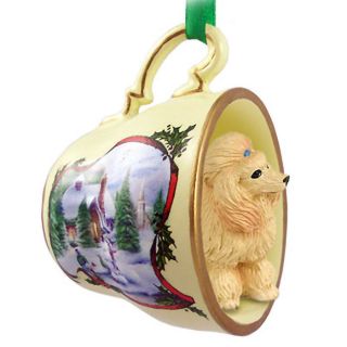 Poodle Dog Christmas Holiday Teacup Ornament Figurine Apricot