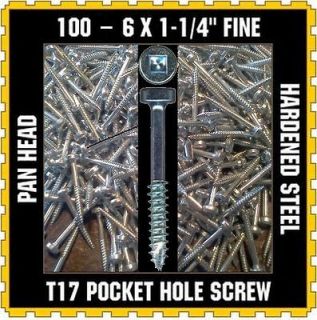 100   POCKET HOLE SCREWS   6 x 1 1/4 FINE T17 PAN HEAD   KREG JIG 