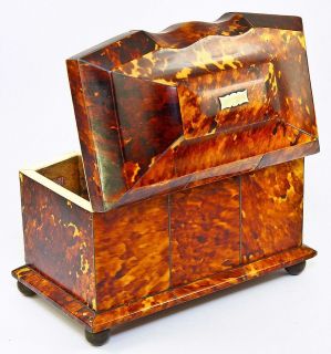 Antique English Victorian Faux Tortoise Shell Tea Caddy, Exceptionally 