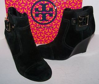 TORY BURCH $350rt ADRIENNE BLACK SUEDE LEATHER WEDGE BOOTS sz 8.5 w 