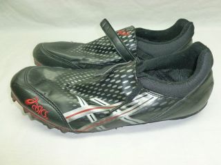 Mens Asics Black Silver Red Track Cleats Spikes Shoes size 10
