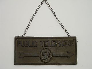 cast iron rustic public telephone 5 cents antique sign time