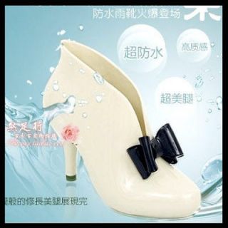 Women GUMBOOTS RAIN BOOTS Gum Boots HIGH HEEL blac Bow white shoes 