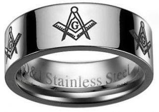 Stainless Steel Freemason Masonic Compass 8mm Band Ring Newly Designed 