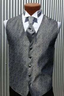 Mens GRAY SILVER Tuxedo Vest/Tie or Bow Tie Set   All Sizes