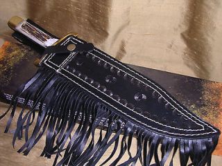 VALLEY FORGE STAG BLACKSMITH HUNTING BOWIE KNIFE W/ FRINGE SHEATH CASE 