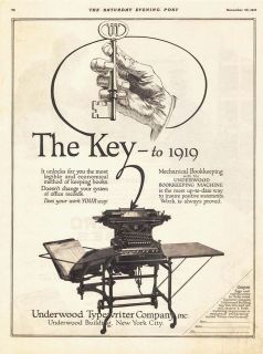 1918 AD Underwood typewriter mechanical bookkeeping stand The key to 