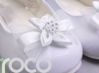 Girls White Shoes Bow Strap Up Wedding Bridesmaid Girls Party Shoes 