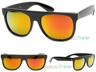 FLAT TOP Sunglasses GLOSS BLACK w/ ORANGE FIRE MIRROR LENS super 
