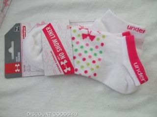 NEW 2 PAIR GIRLS UNDER ARMOUR NO SHOW SOCKS SIZE YOUTH LARGE 1 4 WHITE 